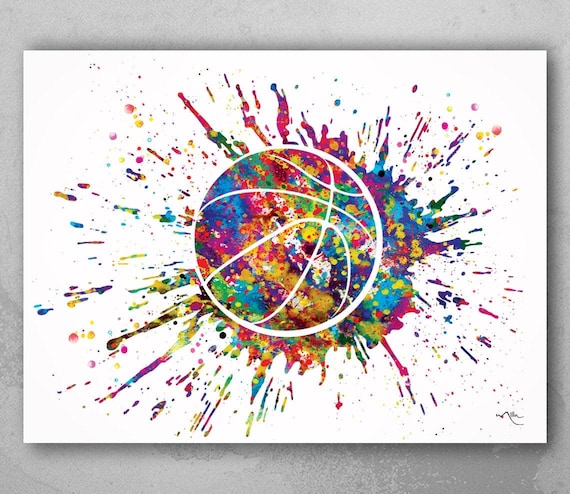 Watercolor Basketball Print, Colorful Sports Wall Art-1571
