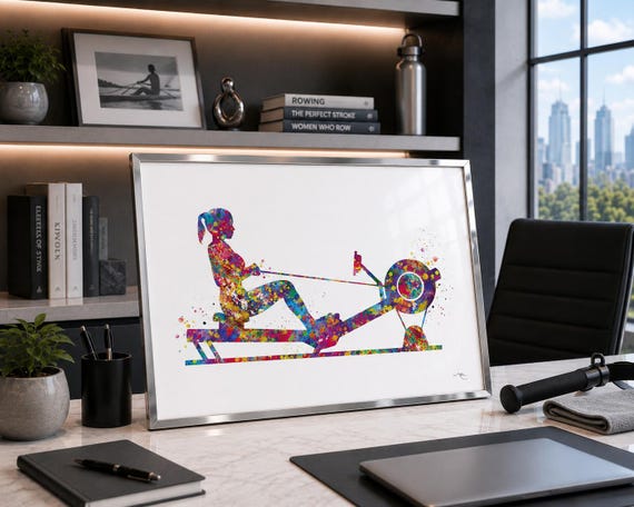Rowing Woman Watercolor Print, Sports Art, Workout Room Decor-2166