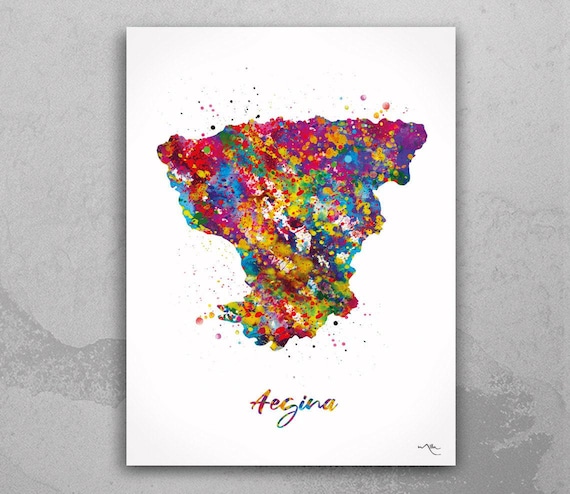 Aegina Island Watercolor Map Print, Greece Travel Poster-2282