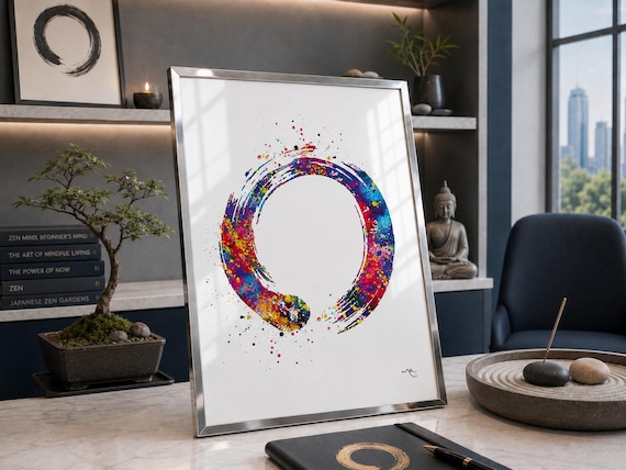Zen Circle Watercolor Art Print - Enso Wall Decor-432