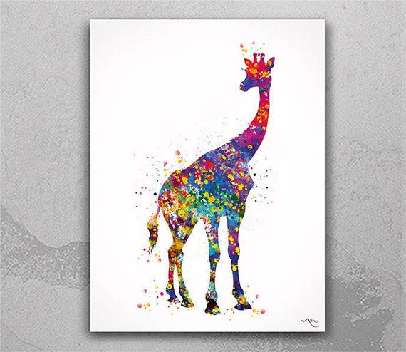 Colorful Giraffe Watercolor Print, African Safari Nursery Art-614