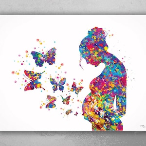 Pregnant Woman Butterflies Watercolor Print Pregnancy Gift Butterfly Obstetrician Nursing Baby Shower New Mum Art Clinic Midwife Gift-1215