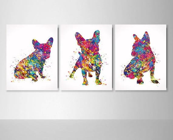 French Bulldog Watercolor Art Print Set of 3-1556