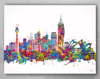 Sydney Australia Skyline Watercolor Print Cityscape Art Decor Wedding Gift Poster Housewarming Gift Wall Decor Home Decor Wall Hanging-510