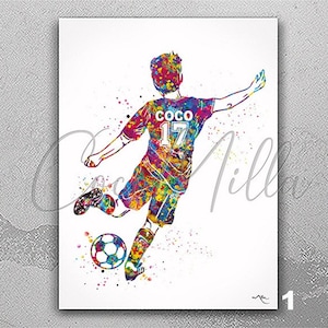 Soccer Player Boy Personelized Watercolor Print Male Football Gift Boys Room Decor Soccer Kids Personalized Customize Gift Wall Art-2693
