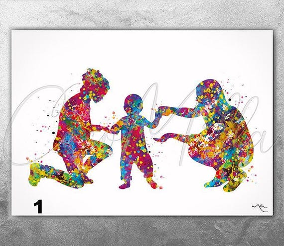 Two Moms Watercolor Art Print: LGBT Family, Love Wins-1729