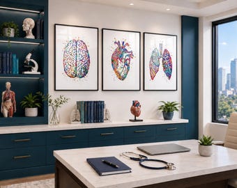 Anatomical Watercolor Print Set: Brain, Heart, Lungs, Medical Art-23