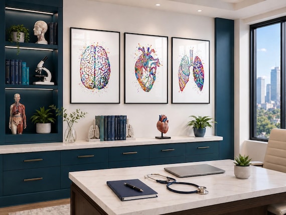 Anatomical Watercolor Print Set: Brain, Heart, Lungs, Medical Art-23