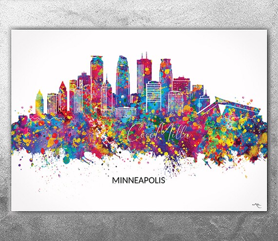Minneapolis Skyline Minnesota, Cityscape Painting Art Print Poster Decor-3045