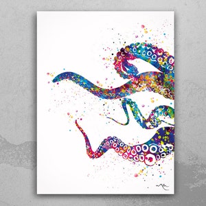 Octopus Tentacle Watercolor Print Sea Life Coastal Living Art Wall Art Poster Nautical Sea Living Wall Decor Art Home Decor Wall Hanging-599