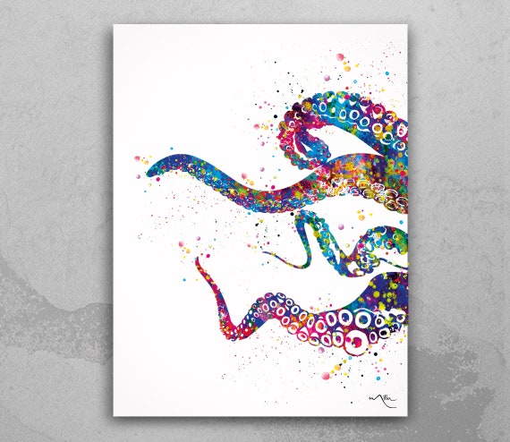 Octopus Tentacle Watercolor Print: Coastal Sea Life Wall Art-599