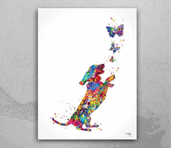 Dachshund Butterfly Dog Watercolor Print Dog Lovers Gift Dog Teckel Doxie Art Print Sausage Dog Wall Decor Art Home Decor Wall Hanging-1627
