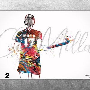 Field Hockey Player Women Girl Female Personalized Watercolor Print Sports Girl Teen Room Decor Personalized Gift Customize Wall Art-2387 image 2