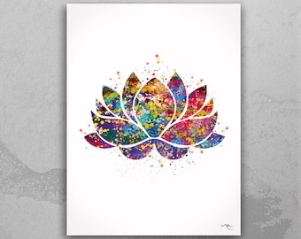 Lotus Flower Watercolor Art Print, Yoga Wall Decor-436