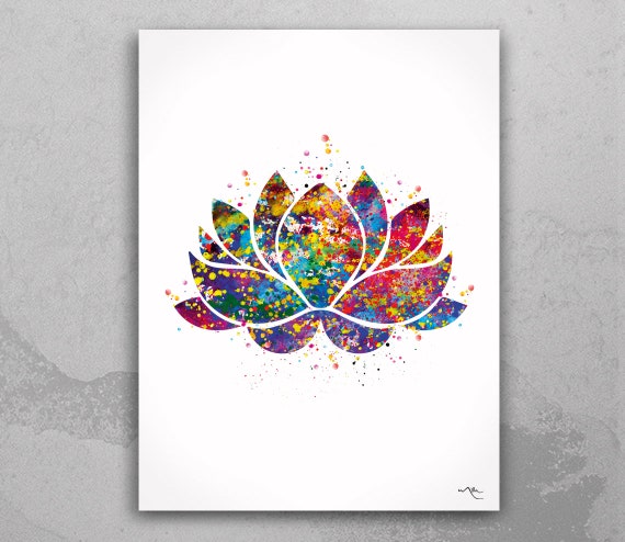 Lotus Flower Watercolor Art Print, Yoga Wall Decor-436