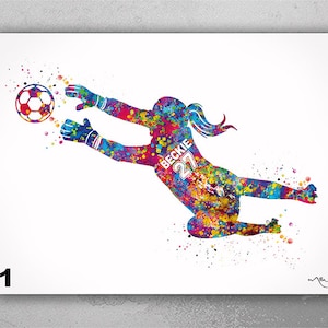 Soccer Goalie Personalized Watercolor Print Goalkeeper Girl Female Football Gift Soccer Player Woman Customized Soccer Gift Wall Art-2618