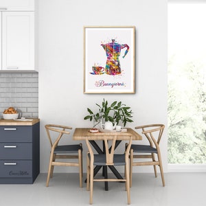 Buongiorno Moka Pot Watercolor Print, Italian Coffee Art-2202 image 5