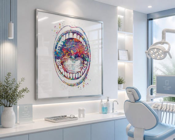 Mouth Anatomy Watercolor Print, Dental Office Decor-694