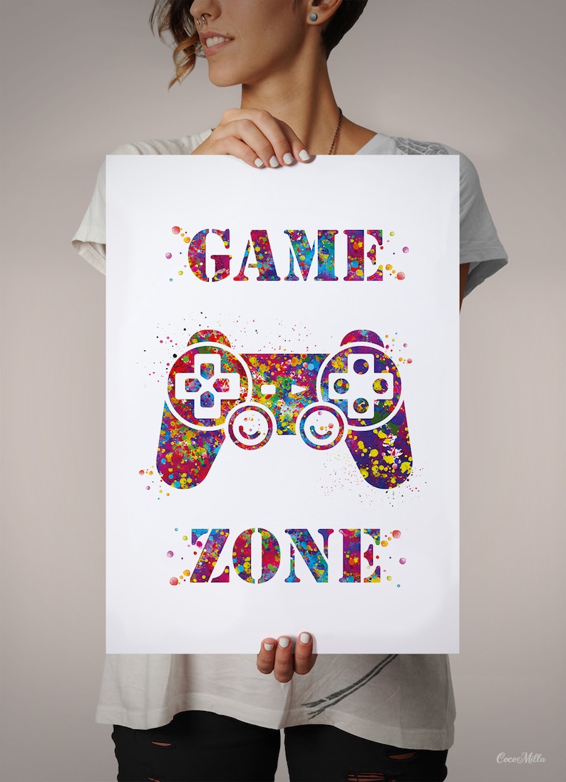 Game Zone Gamers Art Watercolor Print Joystick Game Room Decor Etsy UK