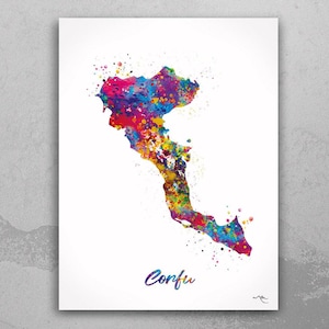 Corfu Map Watercolor Print Corfu Island Map Print Greece Travel Poster Honeymoon Anniversary Greek Wall Decor Minimalist Wall Art-2279