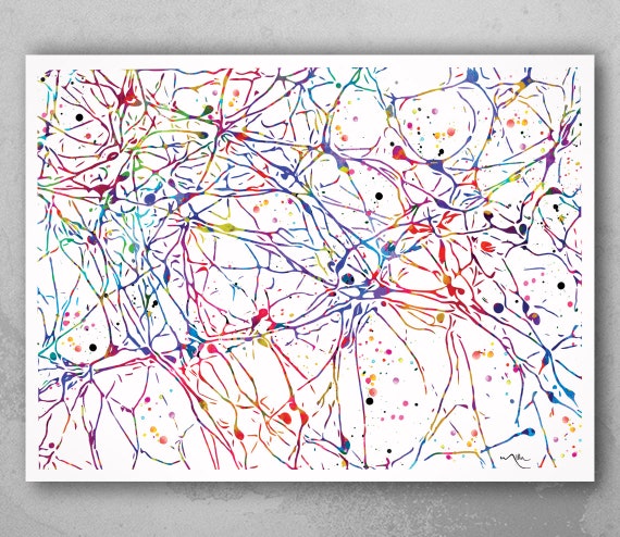 Dopaminergic Neurons Watercolor Print, Neurology Art-1419