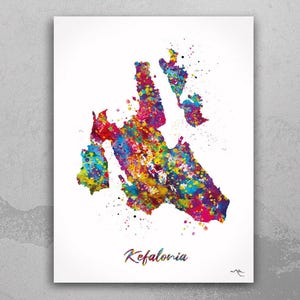 Kefalonia Map Watercolor Print Cephalonia Island Map Greece Travel Poster Honeymoon Anniversary Greek Wall Decor Minimalist Wall Art-2280