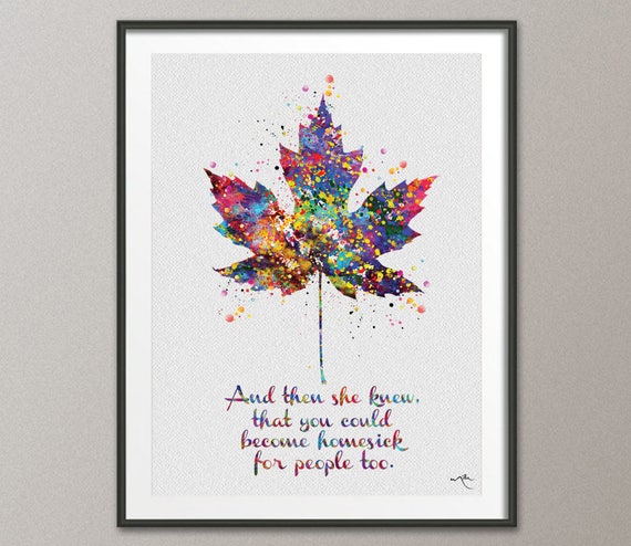 Maple Tree Leaf Watercolor Print Inspirational Homesick Quote Etsy