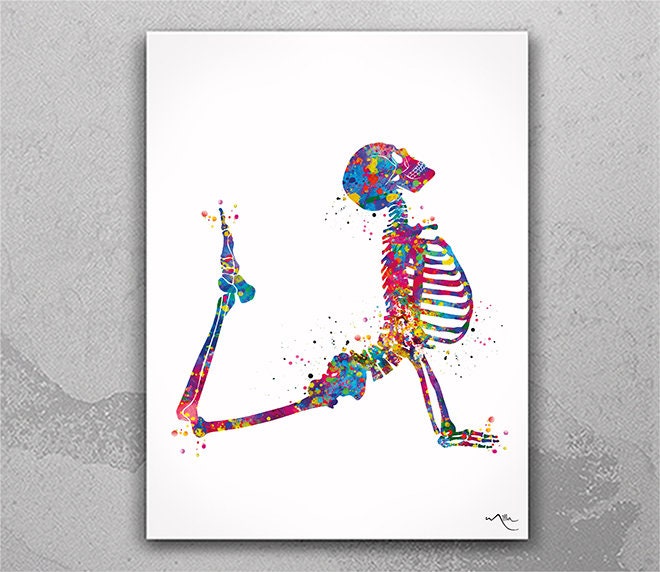 Discover Yoga Skeleton Watercolor Poster