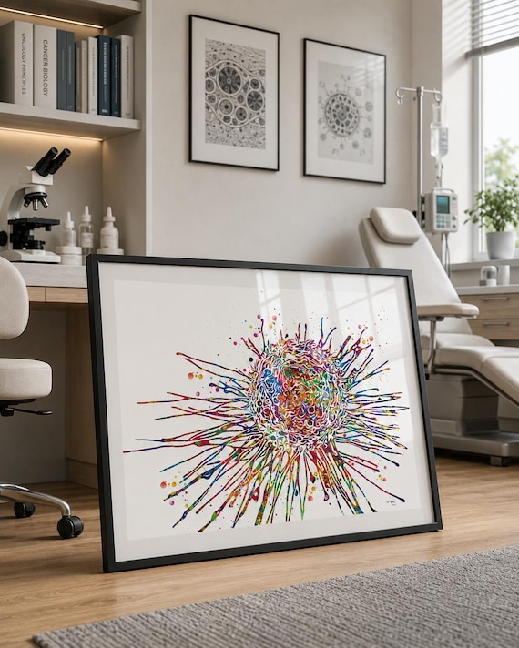 Cancer Cell Watercolor Print, Medical Oncology Art-1469