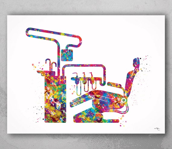 Dentist Chair Watercolor Print: Colorful Dental Office Art-1401
