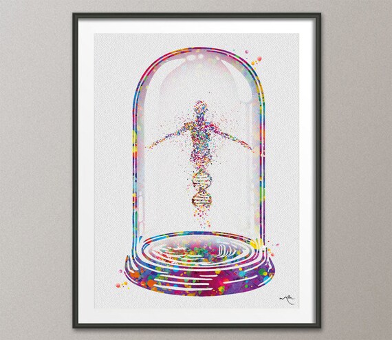 DNA Helix Watercolor Print Biology Science Art Genetic Art Medical Art Poster