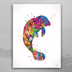 Manatee Watercolor Print Manatee Painting Cute Animal Nursery Gift Home Decor Wall Art Wall Decor Kids Nautical Canvas Wall Art Hanging-1254