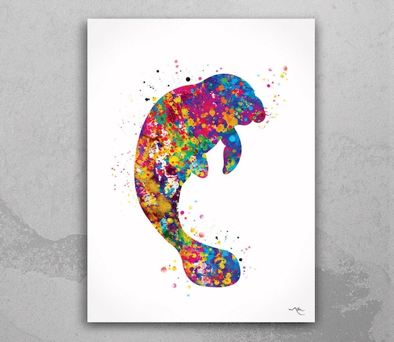 Manatee Watercolor Print, Colorful Nautical Nursery Art-1254