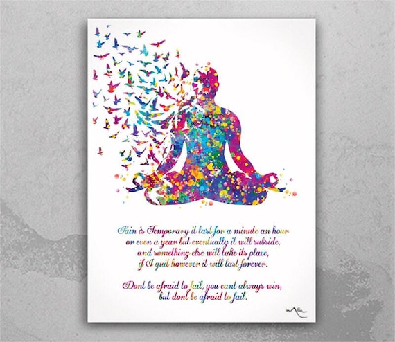 Don't be afraid Quote Yoga Art Yoga Sukhasana Yoga Poster Yoga Pose Yoga Print Yoga Watercolor Yoga Studio Yoga Decor Yoga Wall Decor-740