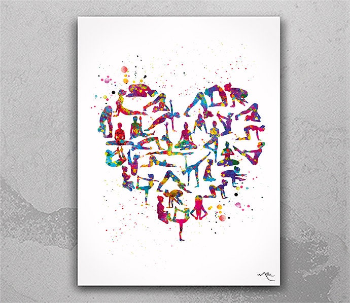 Discover Yoga Love Watercolor Print Yoga Poses Heart Yoga Poster