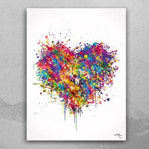 Heart Love Watercolor Print Valentines Day For Her For Him Abstract Bedroom Decor Housewarming Gift Wall Art Home Decor Wall Hanging-186