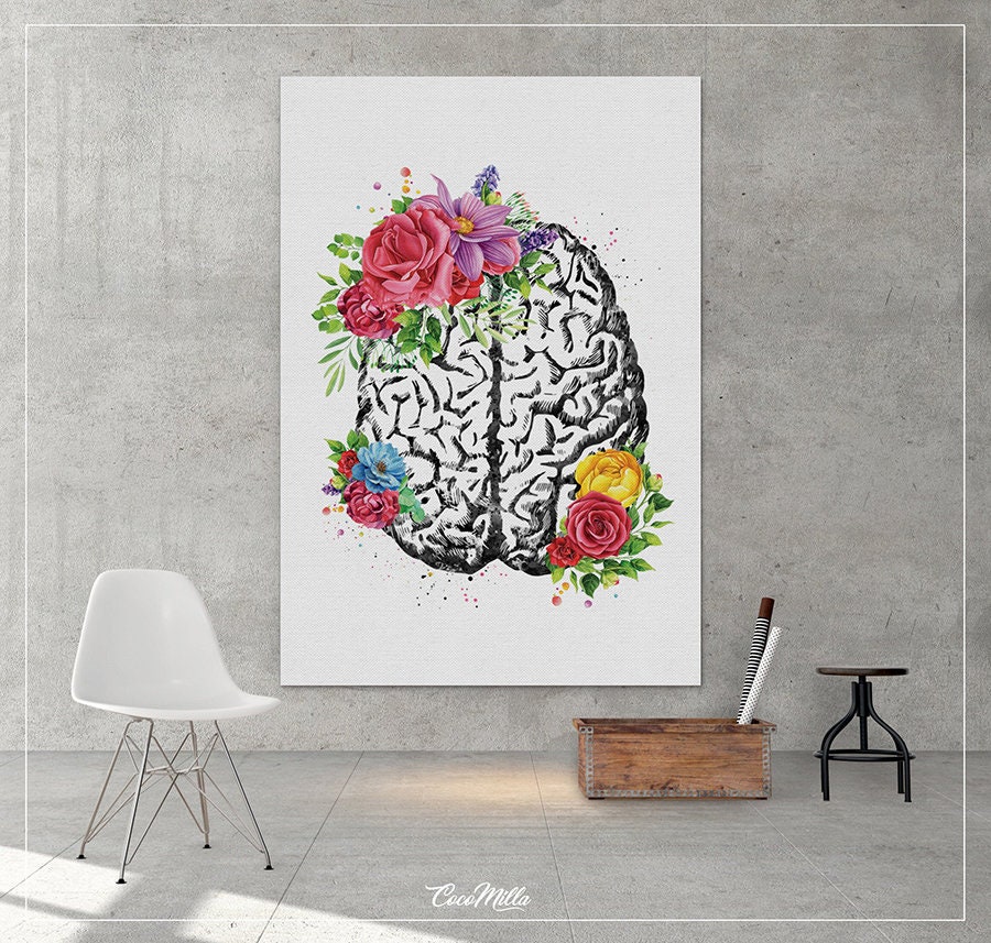 Brain Anatomy Flowers Cerebrum Floral Watercolor Print Medical | Etsy
