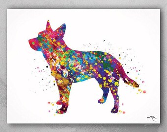 Cattle Dog Watercolor Print Dog Lovers Gift Dog Blue Heeler Dog Art Print Nursery Wall Art Paw Wall Decor Australian Cattle Dog Wall Art-726