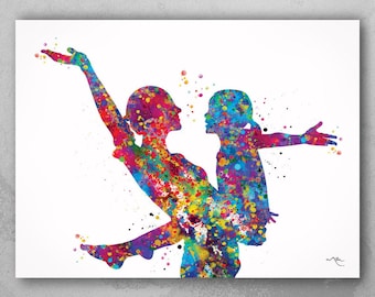 Mother and Daughter Watercolor Art Print: New Mum Gift-1836