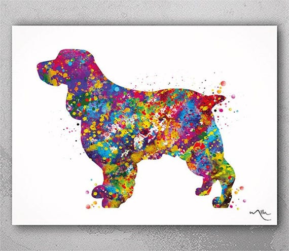 Watercolor English Springer Spaniel Art Print, Colorful Dog Poster-2237