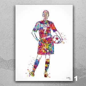Fußballspieler Aquarell Druck Weiblich Fußball Geschenk Fußballspieler Mädchen Fußballspielerin personalisierte Geschenk Anfertigen Wandkunst-1984