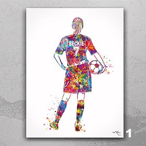 Soccer Player Personalized Watercolor Print Female Football Gift Soccer Player Girl Soccer Woman Personalized Gift Customize Wall Art-1984