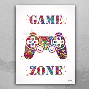 Game Zone Gamers Art Watercolor Print Joystick Game Room Decor Wall Art for Kids Boys Teens Game Controller Gaming Gamer Video Game-1816