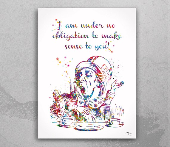 Alice Mad Hatter Quote Watercolor Print Wall Art Motivational Etsy Uk