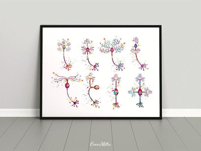 Neuron Watercolor Art Print, Brain Anatomy, Neurology Gift-183 - Etsy