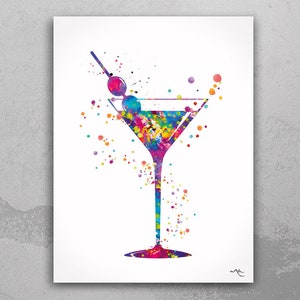 Martini Glass Cocktail Glass Drink Watercolor Print Bar Celebretion Wedding Gift Drinks Home Party House Warming Kitchen Cafe Bar Decor-728