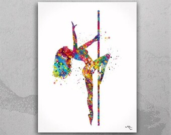 Pole Dancer Watercolor Print: Colorful Sports Art, Poster-1308