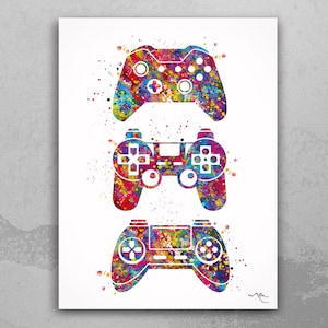 Gamers Art Watercolor Print Joystick Nursery Game Room Decor Wall Art for Kids Boys Girls Teen Game Controller Gaming Gamer Video Game-567