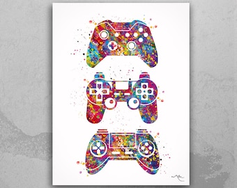 Gamers Art Watercolor Print Joystick Nursery Game Room Decor Wall Art for Kids Boys Girls Teen Game Controller Gaming Gamer Video Game-567