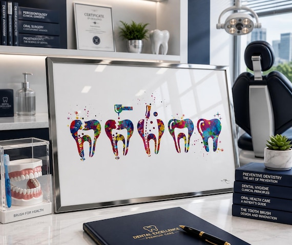 Endodontic Therapy Watercolor Print, Root Canal Art-1424